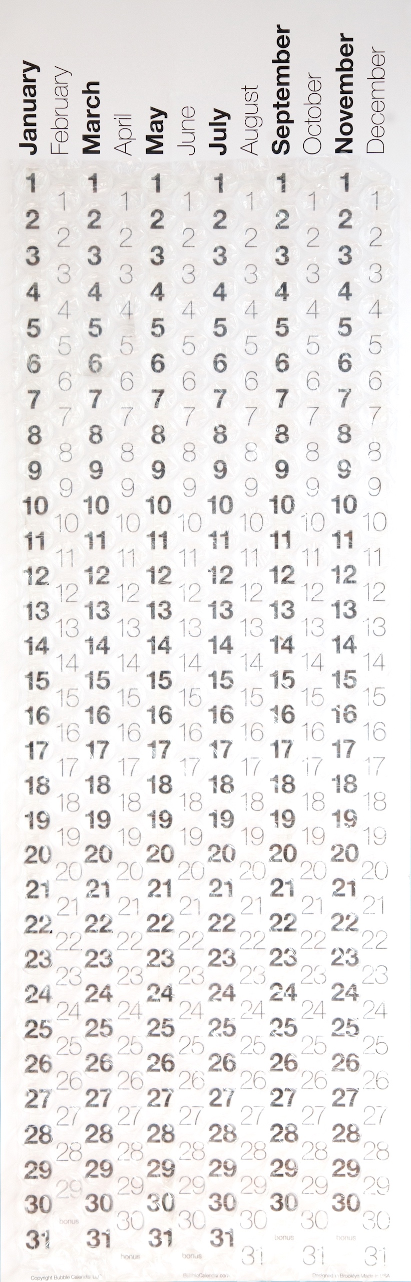 Bubble Wrap Calendar, Wall Decor